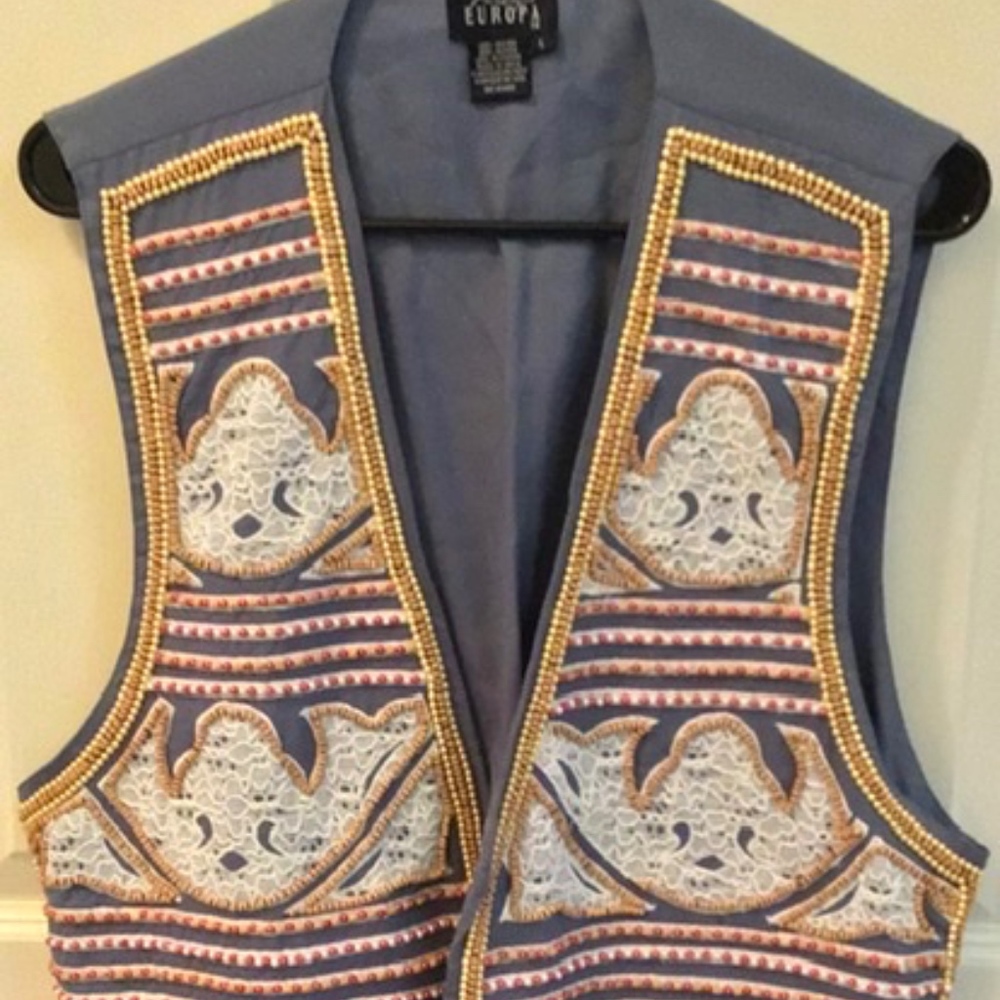 Ladies Boho beaded fly front vest